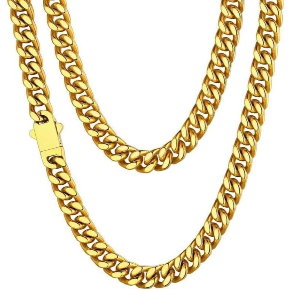 Gold/18K 7 mm width Plated Miami Cuban Chain Necklace | Stainless Steel Men